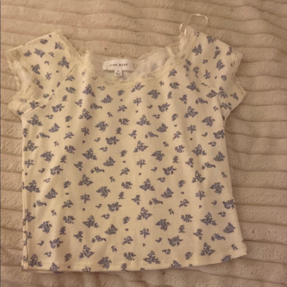 Floral Kids Top - White and Blue